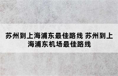 苏州到上海浦东最佳路线 苏州到上海浦东机场最佳路线